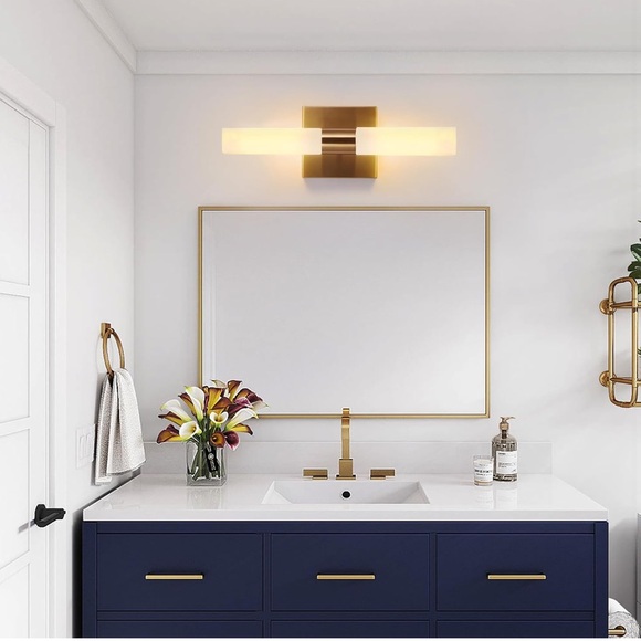 Modern Wall Sconces, Set of 2 Brushed Brass Gold, Frosted Glass Shade, 36 cm - Picture 6 of 7